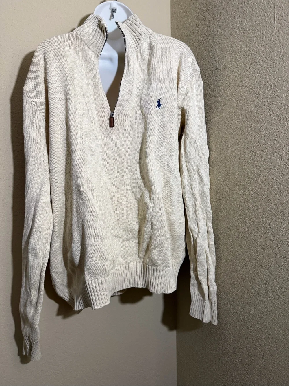 Polo by Ralph Lauren Cream Quarter-Zip Knit Pullover 100% cotton XL mock neck
